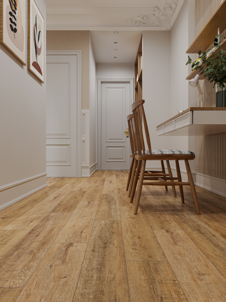 Кварцвиниловый SPC ламинат Cronafloor Wood Дуб Робуста ZH-81141-1 1200×180×4 фото в интерьере